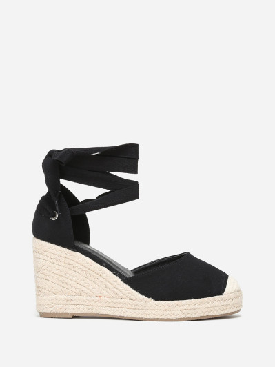 Espadrilles compensées noires avec ruban à nouer