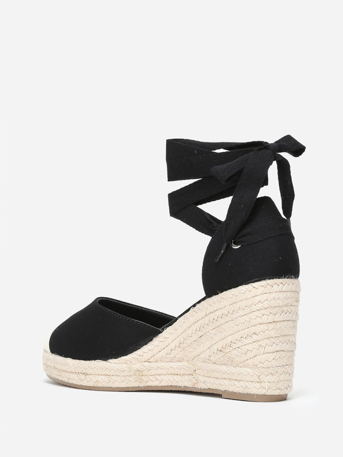Espadrilles compensées noires avec ruban à nouer