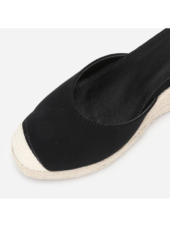 Espadrilles compensées noires avec ruban à nouer