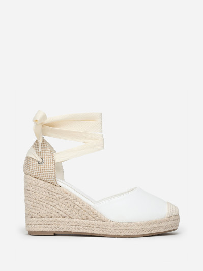Espadrilles compensées blanches avec ruban à nouer