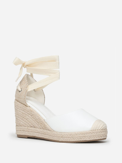 Espadrilles compensées blanches avec ruban à nouer