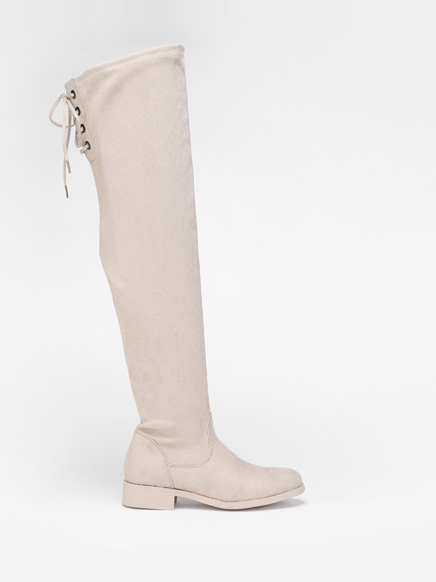 Cuissardes beiges en suédine à laçage