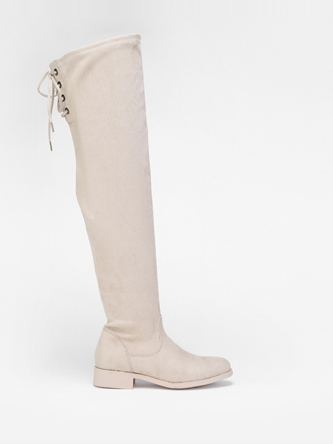 Cuissardes beiges en suédine à laçage