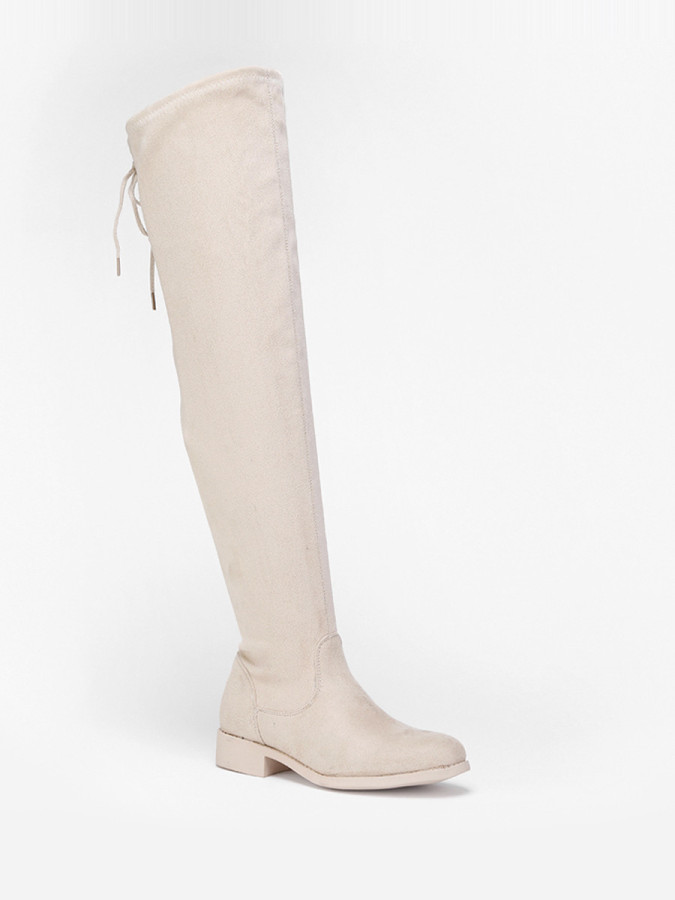 Cuissardes beiges en suédine à laçage