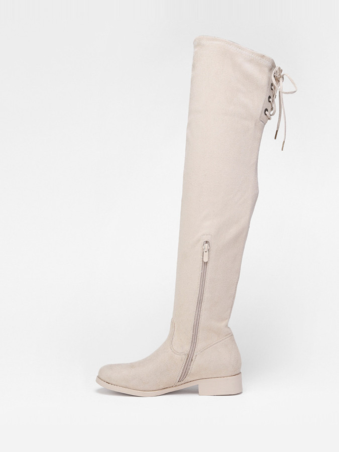 Cuissardes beiges en suédine à laçage