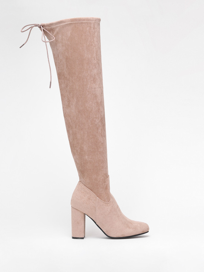 Cuissardes taupe en suédine à talon carré