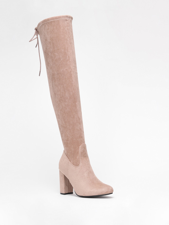 Cuissardes taupe en suédine à talon carré