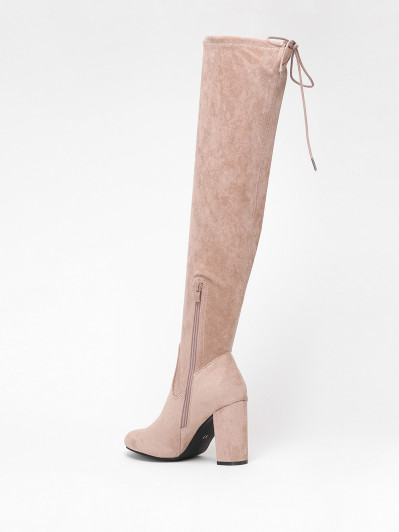 Cuissardes taupe en suédine à talon carré