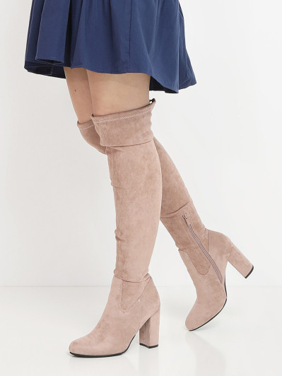 Cuissardes taupe en suédine à talon carré