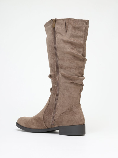 Bottes plissées en suédine taupe