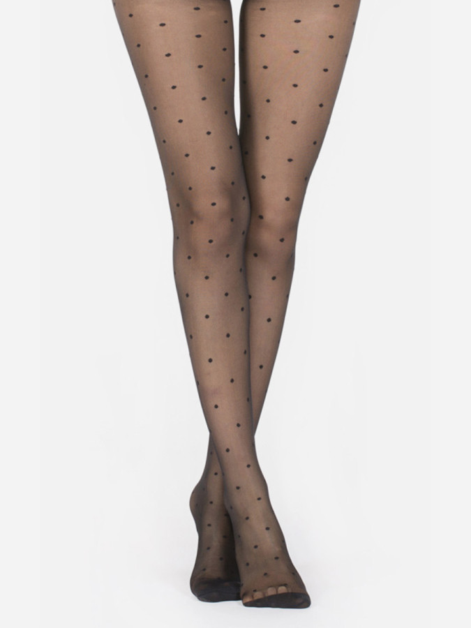 Collant semi-opaque noir à petits pois