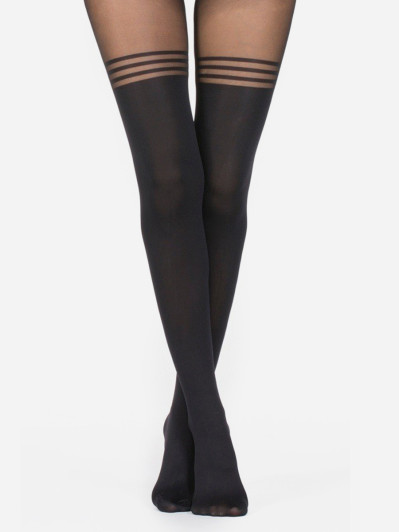 Collant fantaisie effet bas avec bandes