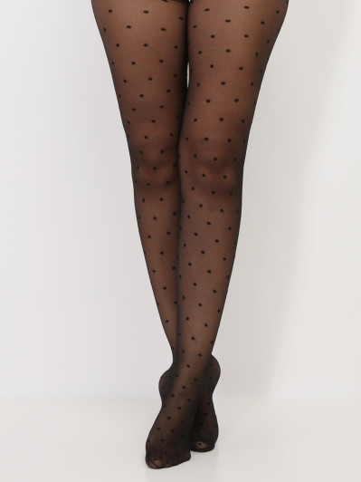 Collant semi-opaque noir à petits pois