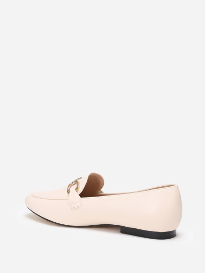 Mocassins beiges à bride chaîne et strass