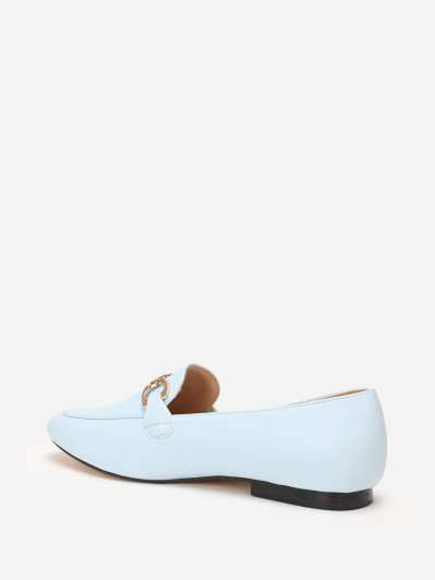 Mocassins bleus à bride chaîne et strass