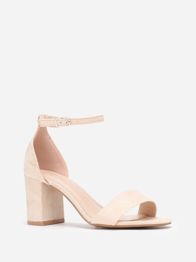 Sandales en simili daim beige à talon carré