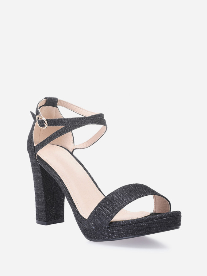 Sandales noires en lurex grandes tailles