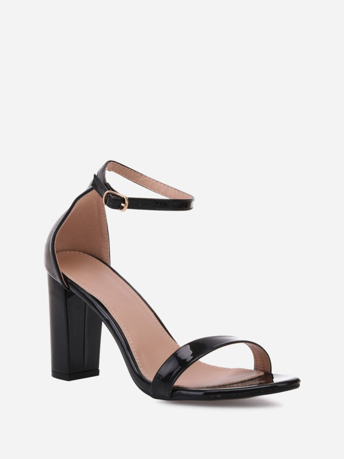 Sandales vernies noires à talon carré pas cher femme la modeuse