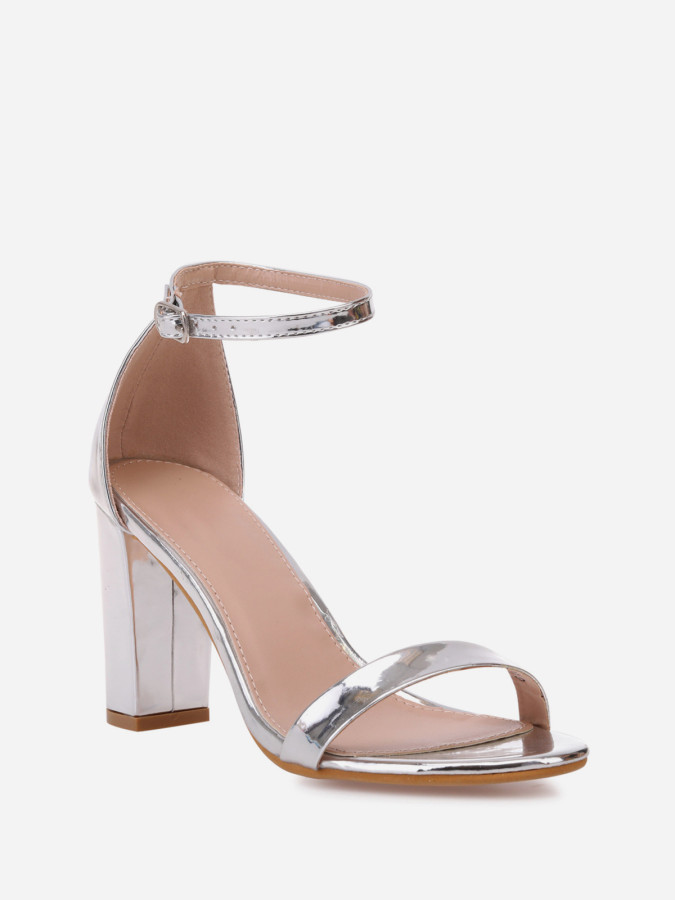 Sandales vernies argentées à talon carré pas cher femme la modeuse