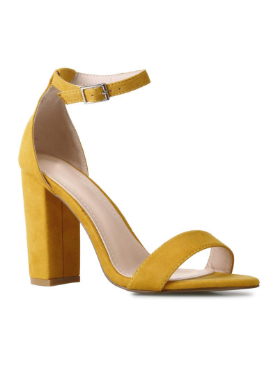 Sandales suédine jaune moutarde à talon carré femme pas cher la modeuse