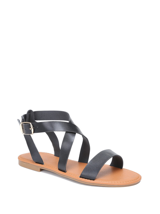 Sandales à brides noires avec boucle dorée