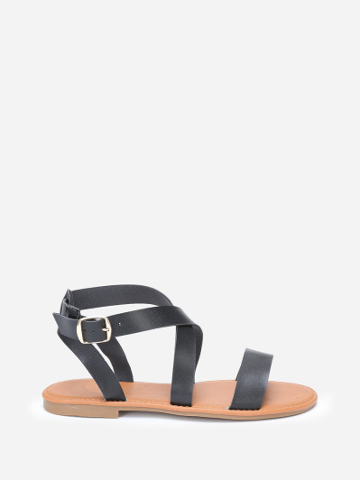 Sandales à brides noires avec boucle dorée