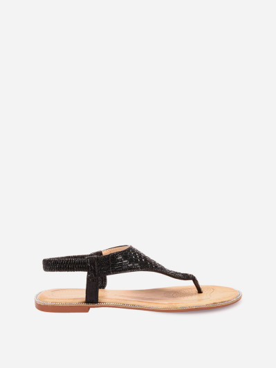 Sandales plates noires à strass