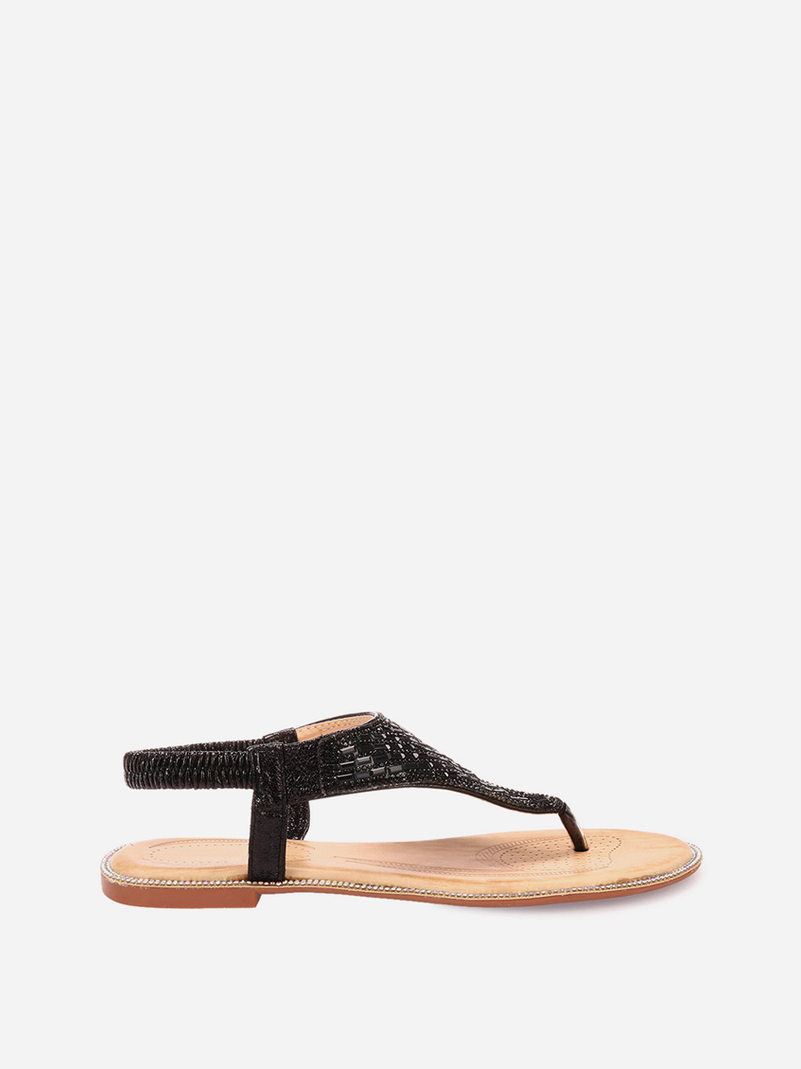 Sandales plates noires à strass