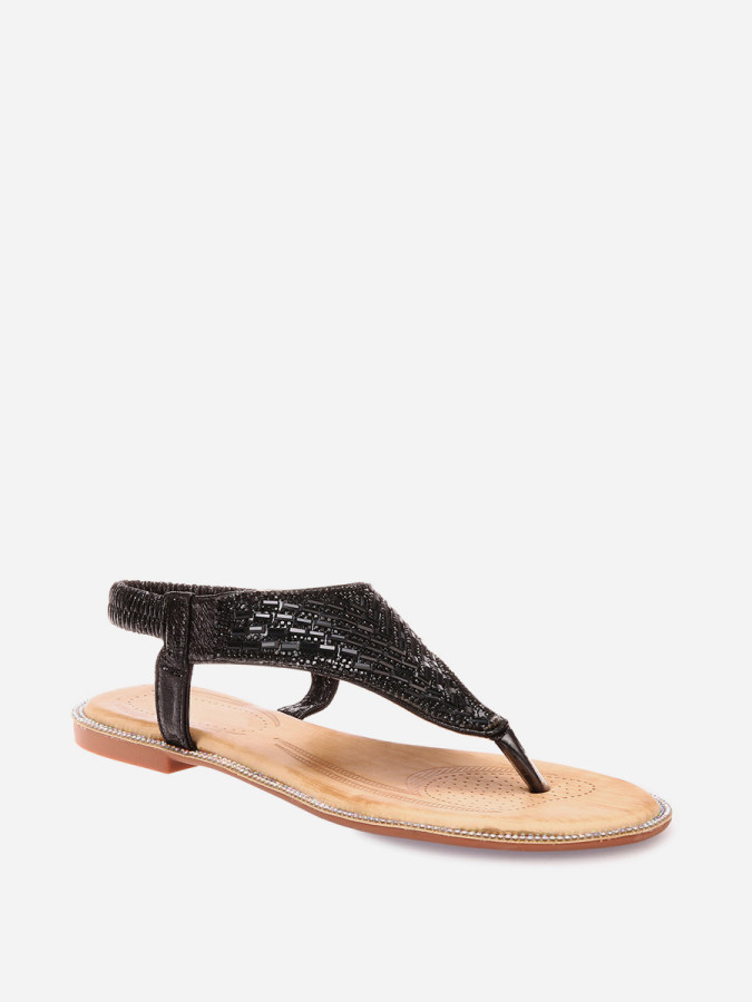 Sandales plates noires à strass