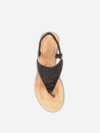 Sandales plates noires à strass