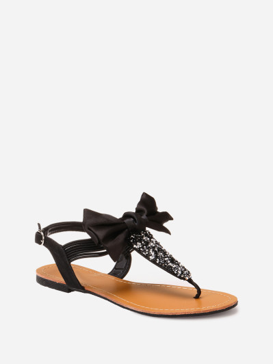 Sandales noires  à strass et noeud