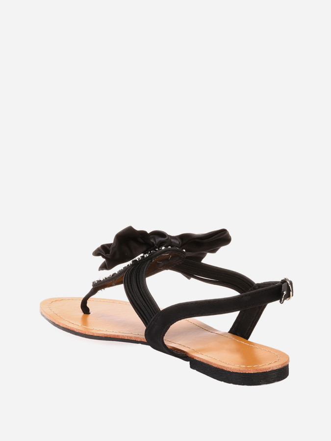 Sandales noires  à strass et noeud