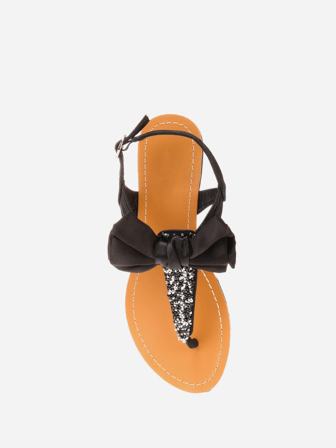 Sandales noires  à strass et noeud