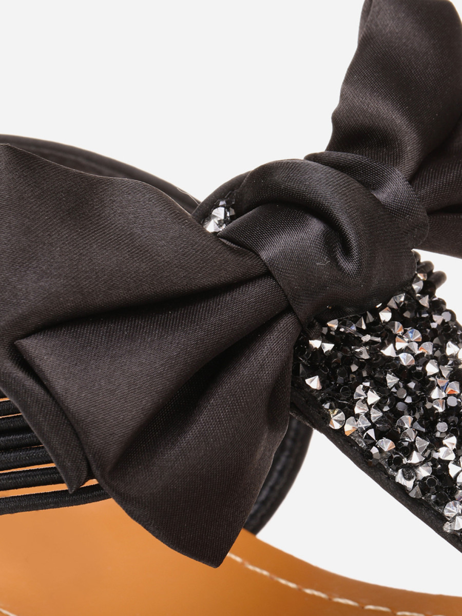 Sandales noires à strass et noeud