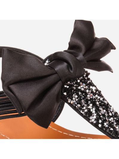 Sandales noires  à strass et noeud