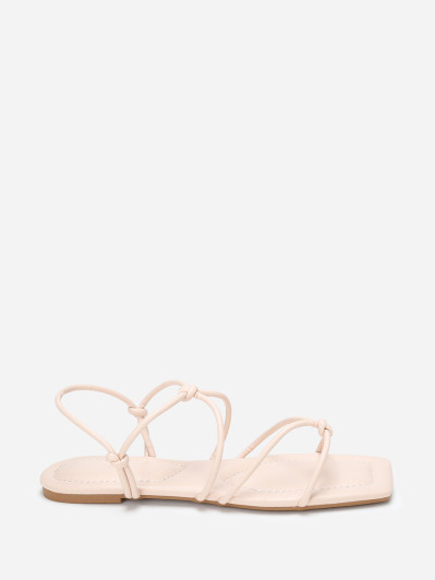 Sandales carrées beiges à fines brides nouées