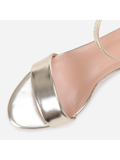 Sandales dorées à talon carré arrondi grandes tailles