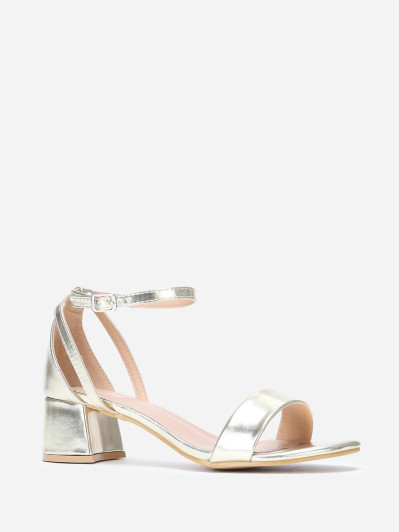 Sandales dorées à talon carré arrondi grandes tailles