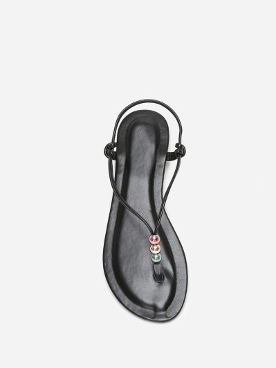 Nu-pieds noirs à fines bride avec perles colorées