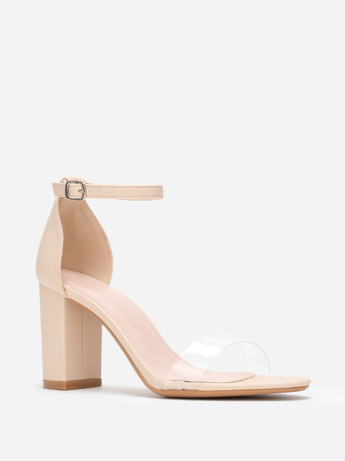Sandales beiges à bride transparente