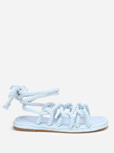 Sandales carrées bleues en corde torsadée