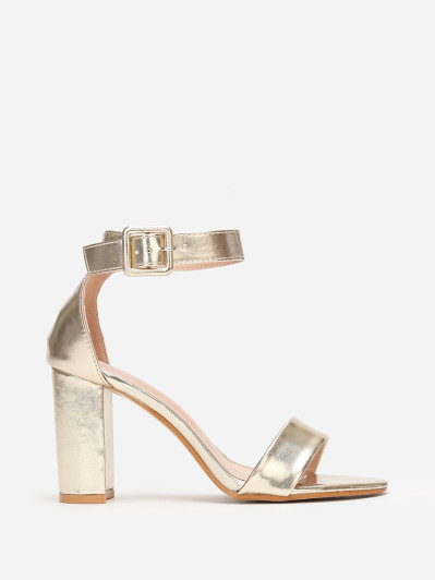 Sandales dorées à bride simple et haut talon