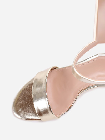 Sandales dorées à bride simple et haut talon