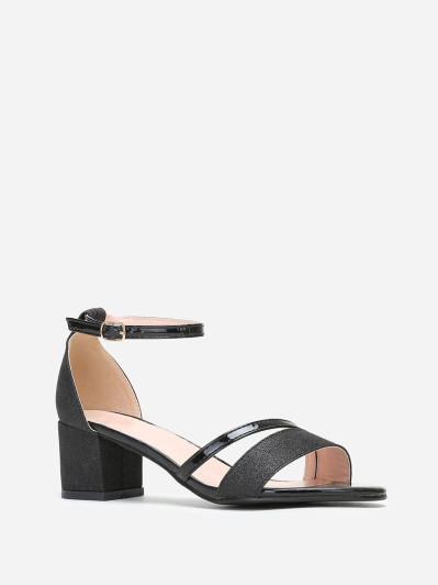 Sandales noires à brides vernies et pailletées