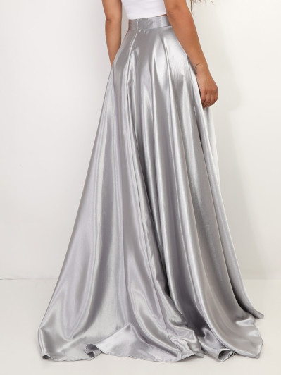 Jupe longue gris taille haute effet satinée