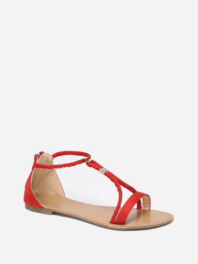 Sandales rouges à brides détails métallisés