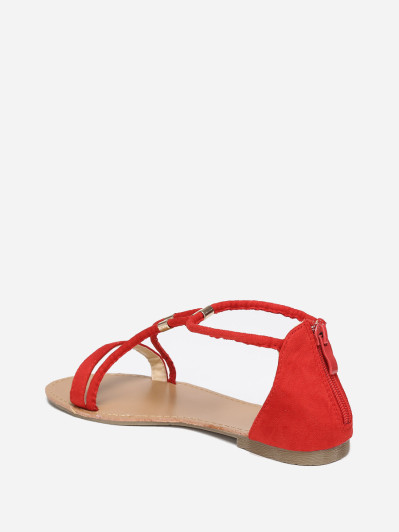 Sandales rouges à brides détails métallisés