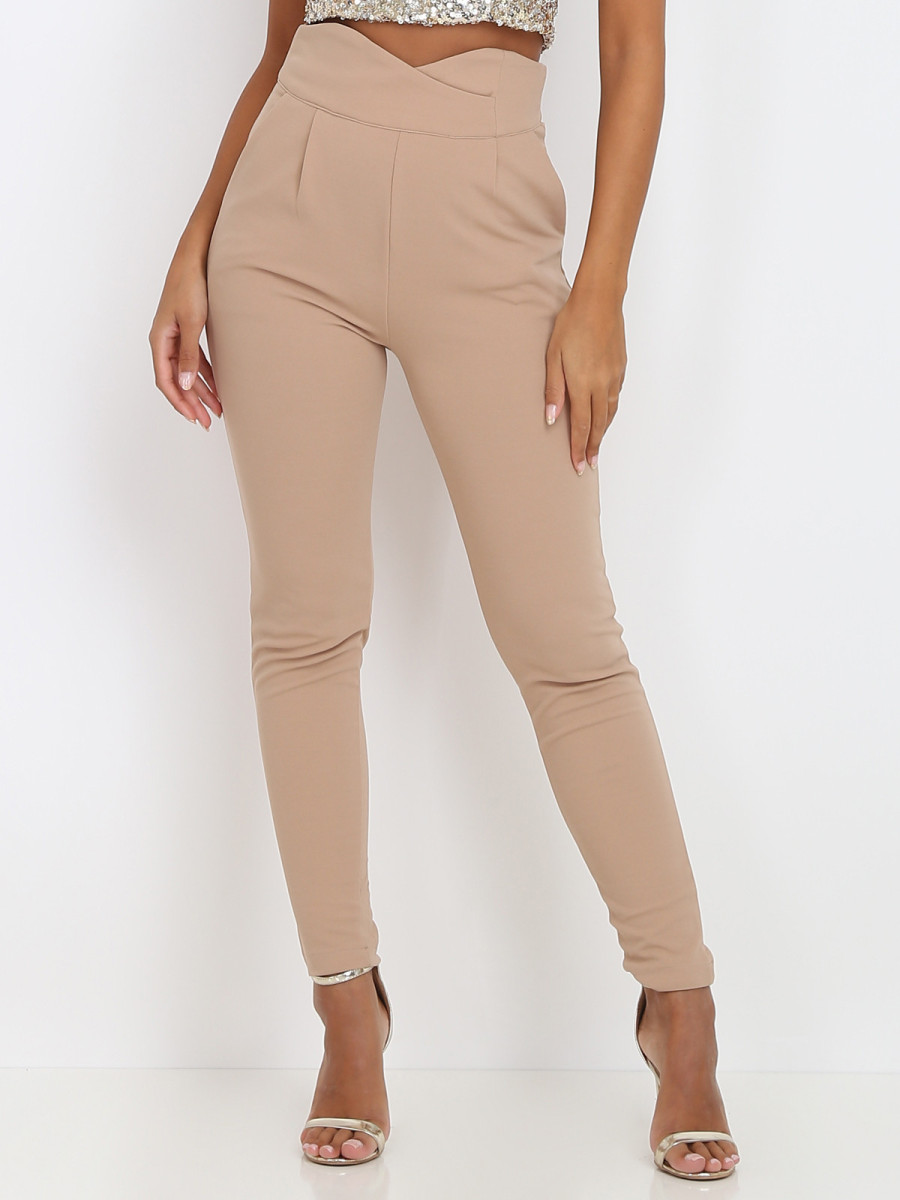 Pantalon uni taupe taille haute