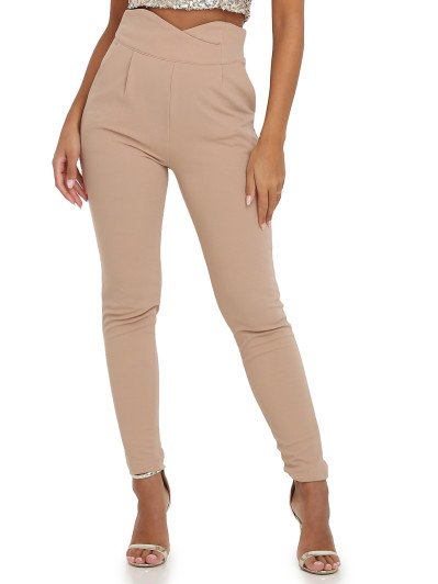Pantalon uni taupe taille haute