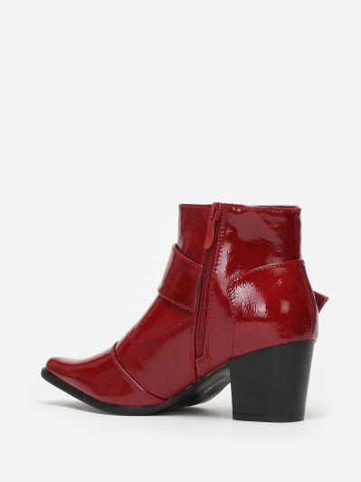 Bottines bordeaux à talon vernis avec boucle femme pas cher la modeuse